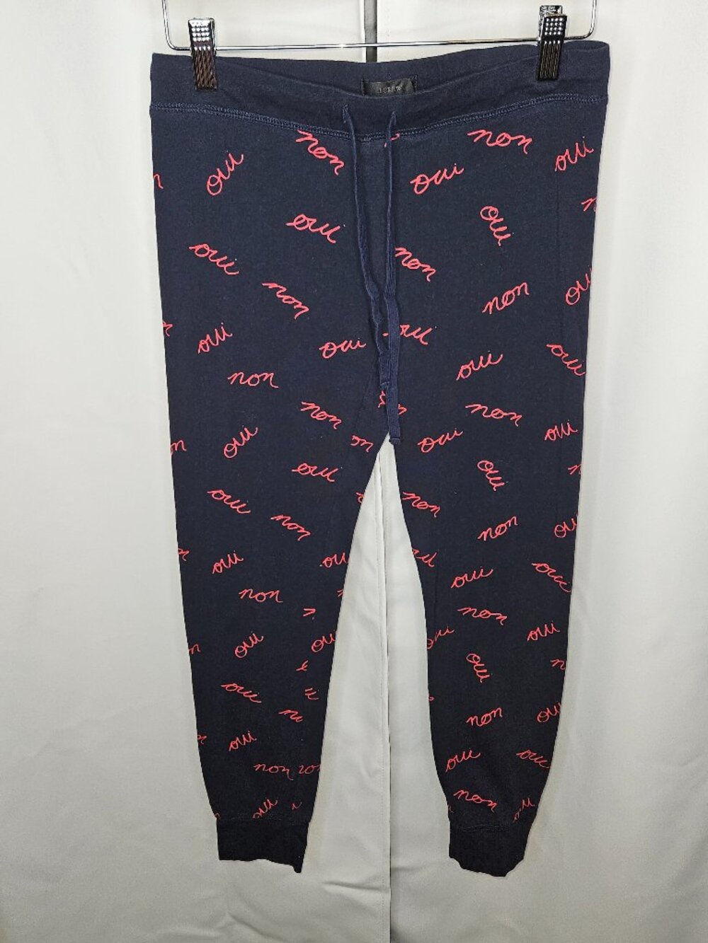 J. Crew Dreamy Cotton-Blend "Oui Non" Legging Lounge Pants Joggers Navy/Pink XS